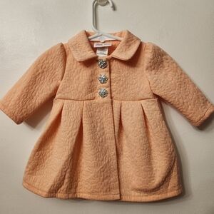 Baby Girl Peach Quilted Pea Coat with Floral Buttons